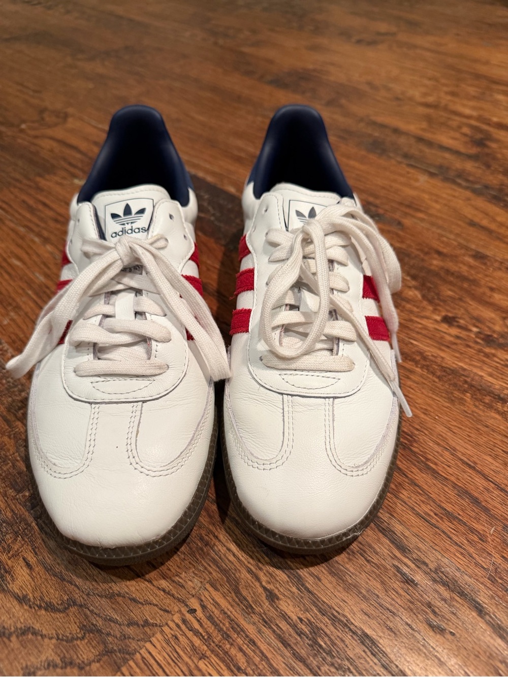 adidas White Leather Sneakers with Red Stripes